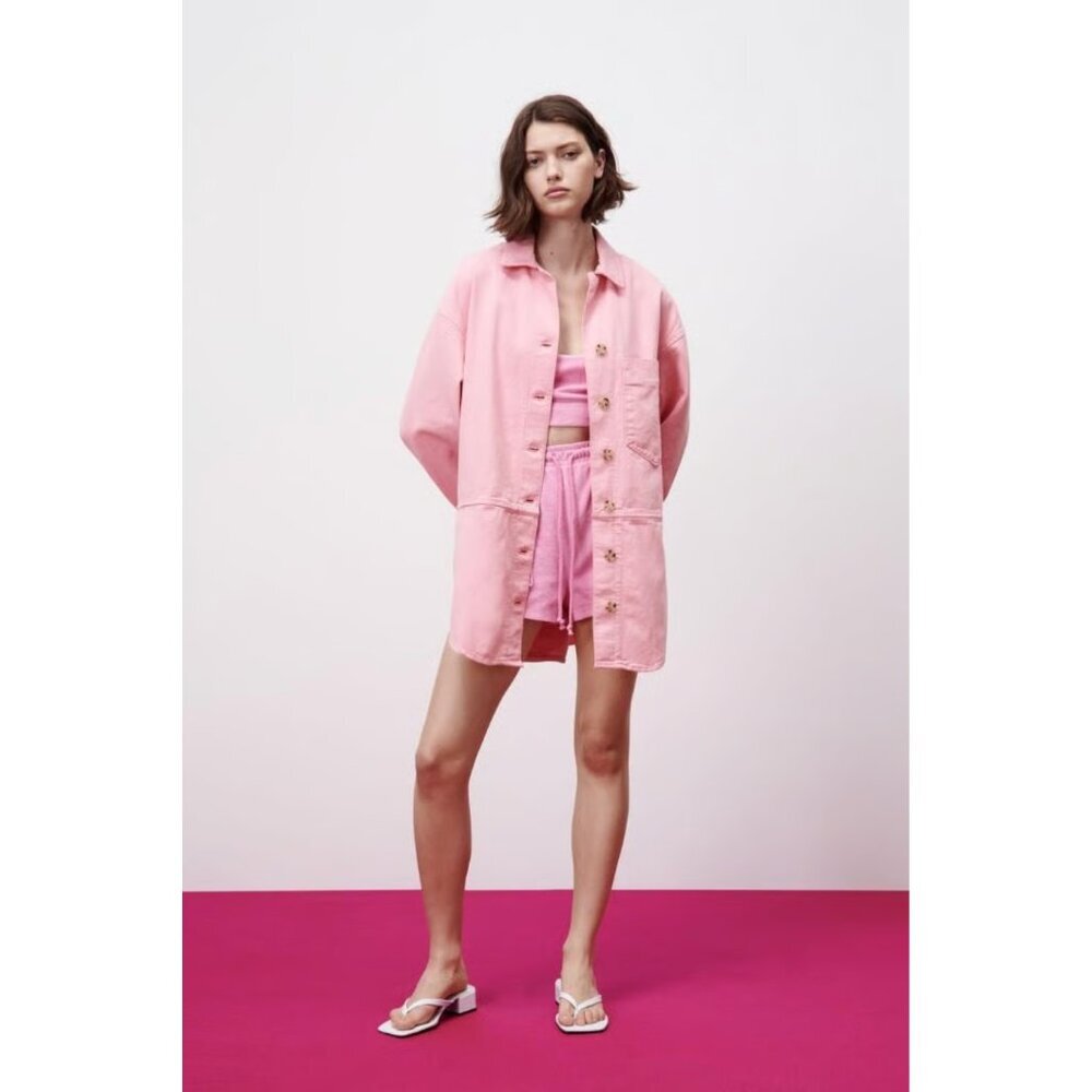 ZARA Womens Xsmall Denim Oversize Shirt Jacket Shacket